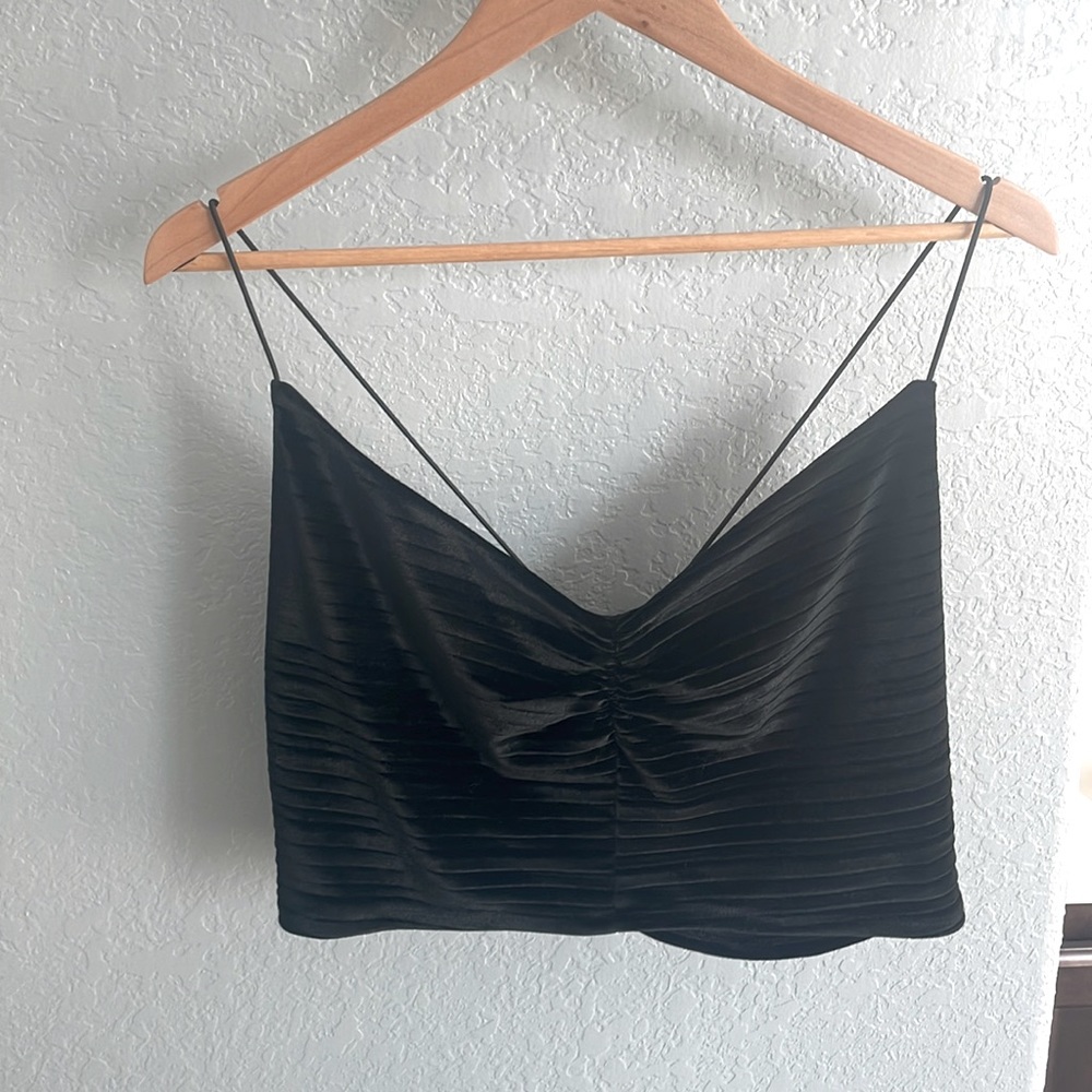 Stretchy Strappy Black Velvet Crop Top by Wild Fable XL